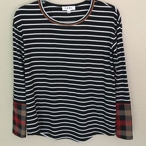 THML Striped Knit Top with Plaid Cuffs
